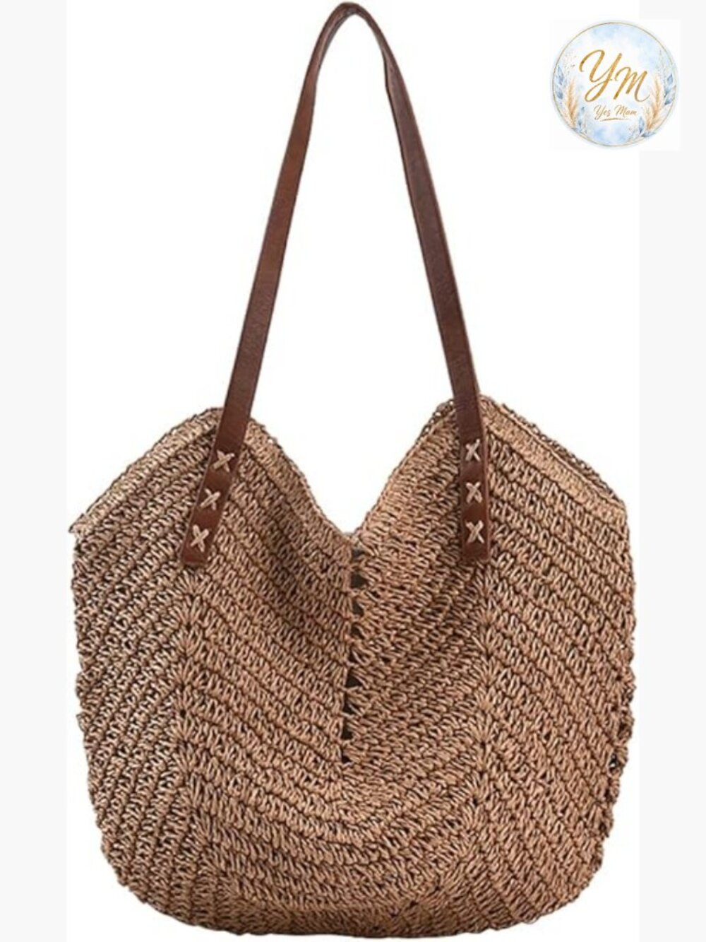 Handwoven Boho Straw Tote Bag Summer Beach Rattan Shoulder Bag